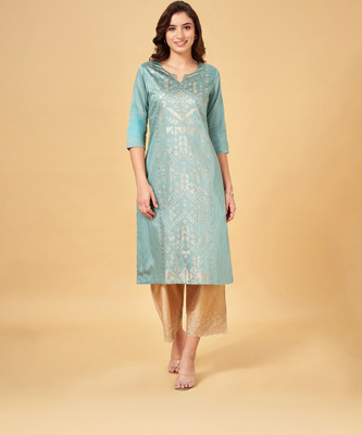 Rangmanch by Pantaloons Women Dyed/Ombre Straight Kurta(Blue)