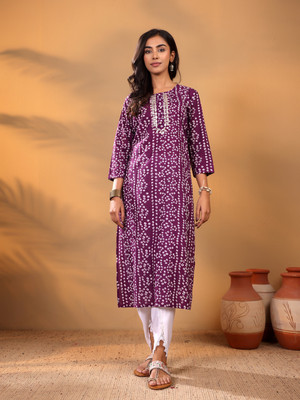 Varanga Women Printed Straight Kurta(Purple)