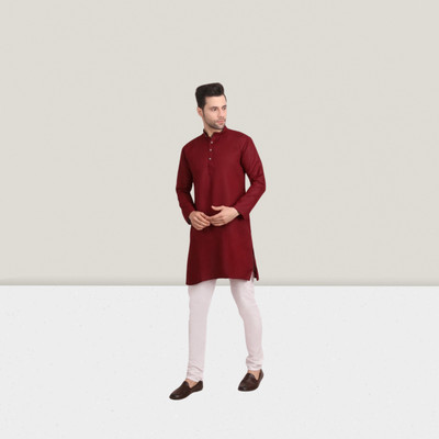 BISWAS Men Solid Straight Kurta(Maroon)
