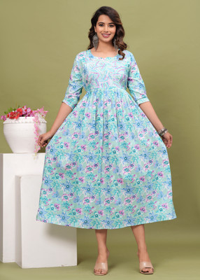 OnlineGallery Women Solid Gown Kurta(Blue)