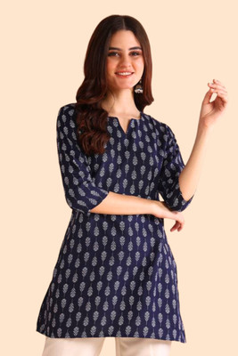 Jouglowriyaa Women Floral Print A-line Kurta(Blue)