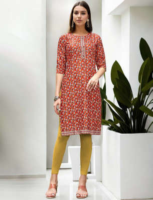 ANOUK Women Printed Straight Kurta(Orange)