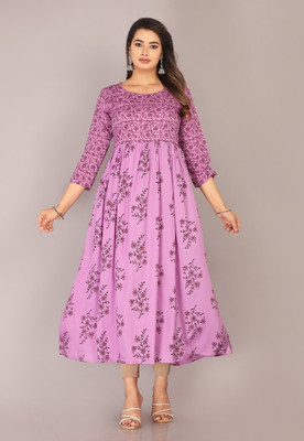HouseOfCommon Women Printed Anarkali Kurta(Purple)