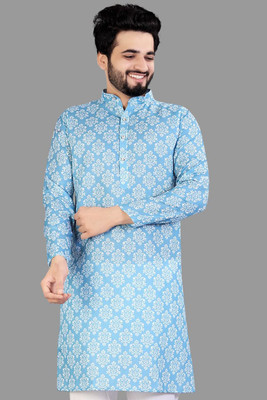 IMAGO Men Printed Straight Kurta(Light Blue)