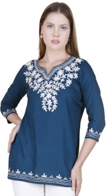 Flipshi Women Embroidered Straight Kurta(Light Blue, White)