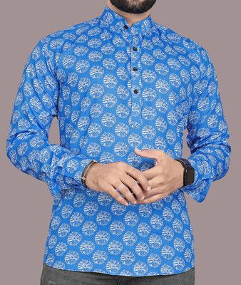 Varidashi Men Printed A-line Kurta(Blue)