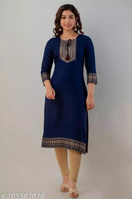 yashvi fab Women Self Design Straight Kurta(Blue)