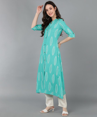 ES Creations Women Printed A-line Kurta(Blue)