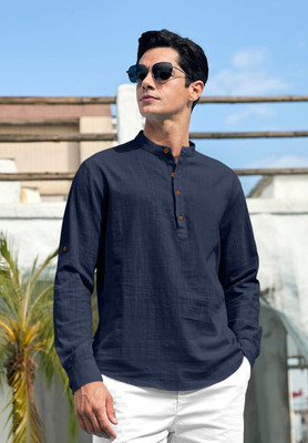 zbio Men Solid Straight Kurta(Dark Blue)