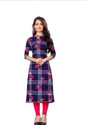 SHREE INFINITY EXPORT Women Printed A-line Kurta(Dark Blue)