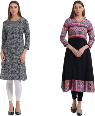 HouseOfCommon Women Solid Asymmetric Kurta(Black)