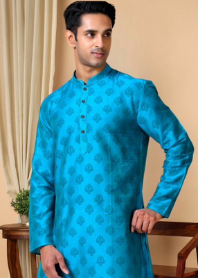 Tattva Men Printed Asymmetric Kurta(Blue)