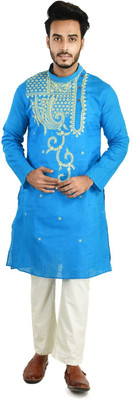 das saree Men Embroidered Straight Kurta(Blue)