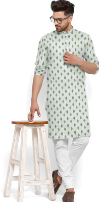 ShivLeela Men Printed Straight Kurta(Light Green, Blue, Green)