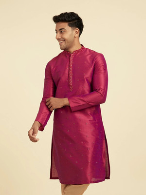 DIWAS by Manyavar Men Self Design Straight Kurta(Pink)