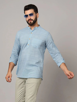 FABRIC FITOOR Men Self Design Straight Kurta(Light Blue)