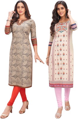 Jevi Prints Women Floral Print Straight Kurta(Pink, Beige)