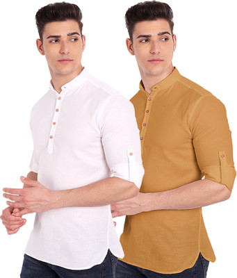 UNIFAV Men Solid A-line Kurta(Gold)