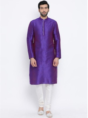 Namaskar Men Solid Straight Kurta(Purple)