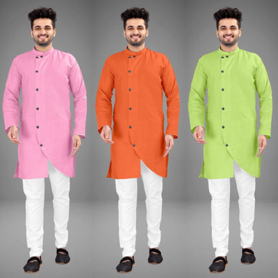 DIAMOND CLUSTER Men Self Design Trail Cut Kurta(Multicolor)