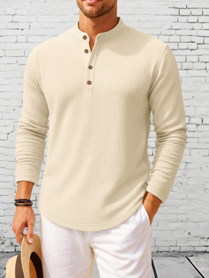 EyeBogler Men Striped Straight Kurta(Beige)