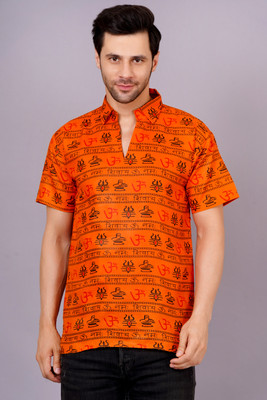AXOLOTL Men Printed Straight Kurta(Orange)