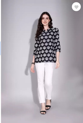 CHECHI Women Printed A-line Kurta(Black)