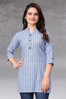 MANTRA DESIGNER Women Self Design A-line Kurta(Blue, White)