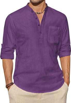 HouseOfCommon Men Solid Straight Kurta(Purple)