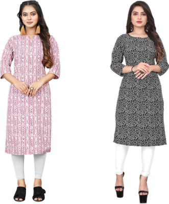KAUTAQI Women Printed Straight Kurta(Multicolor)