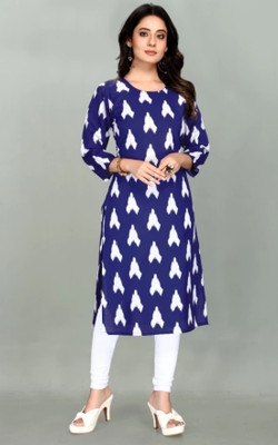 radhik creation Women Block Print Straight Kurta(Dark Blue)