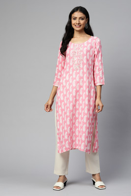 Jyoti Women Embellished Straight Kurta(Pink)