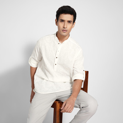 Indus Route by Pantaloons Men Solid Straight Kurta(White)