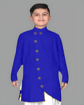 GUYS HUBB Boys Solid Straight Kurta(Blue)