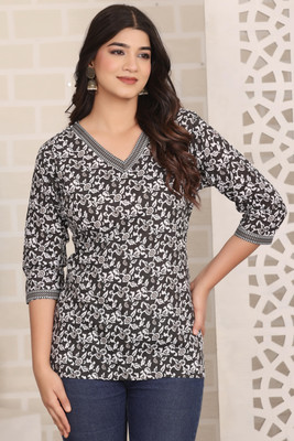 Anmi Printed Women Straight Kurta(Black)