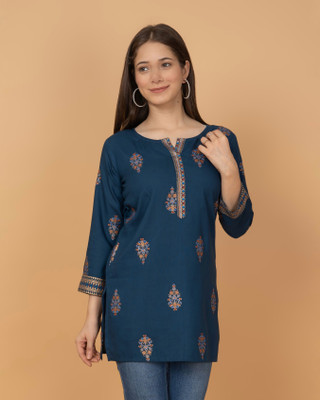Glorry Creation Casual Embroidered, Ethnic Motifs Women Dark Blue Top