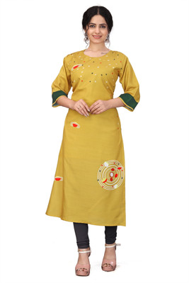 Kiaa Fashion Women Embroidered, Abstract Straight Kurta(Yellow)