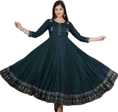 Mahalakshmi Creation Women Embroidered Anarkali Kurta(Green)