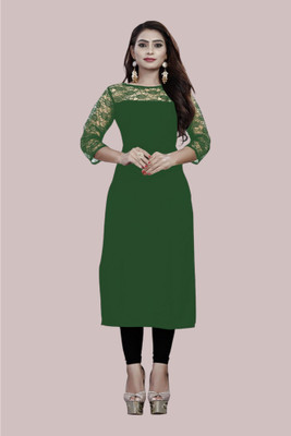 Dream Beauty Fashion Women Solid Straight Kurta(Dark Green)