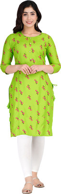 LABULY Women Printed Straight Kurta(Green, Red)