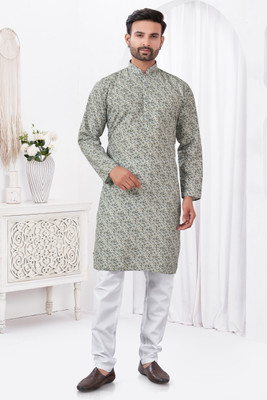 Svatantra Men Printed A-line Kurta(Grey)