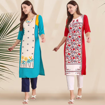 1 Stop Fashion Women Printed Straight Kurta(Multicolor)