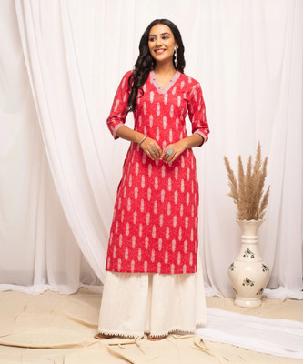 FIORRA Women Printed Straight Kurta(Red, White)