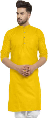 VINAARI Men Solid A-line Kurta(Yellow)