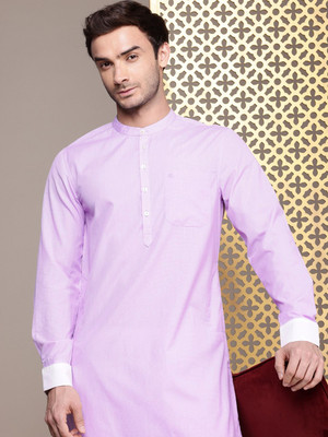 House of Pataudi Men Solid A-line Kurta(Purple)