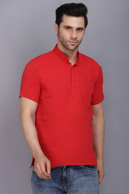 AXOLOTL Men Solid Straight Kurta(Red)
