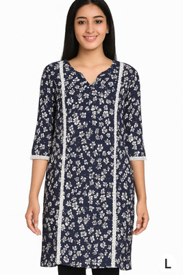 Mmfashion Women Printed A-line Kurta(Blue)