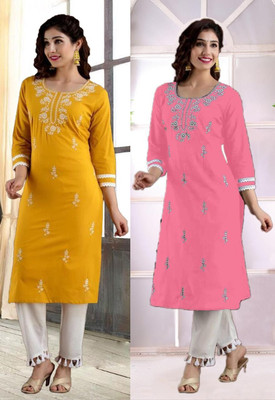 SISTO Women Chikan Embroidery A-line Kurta(Multicolor)