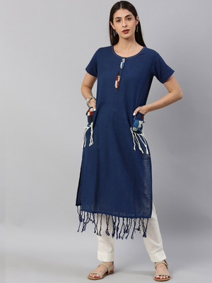 Yash Gallery Women Solid Straight Kurta(Blue)