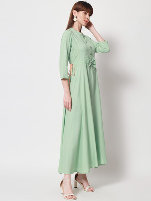 ftDiva Women Self Design Gown Kurta(Light Green)